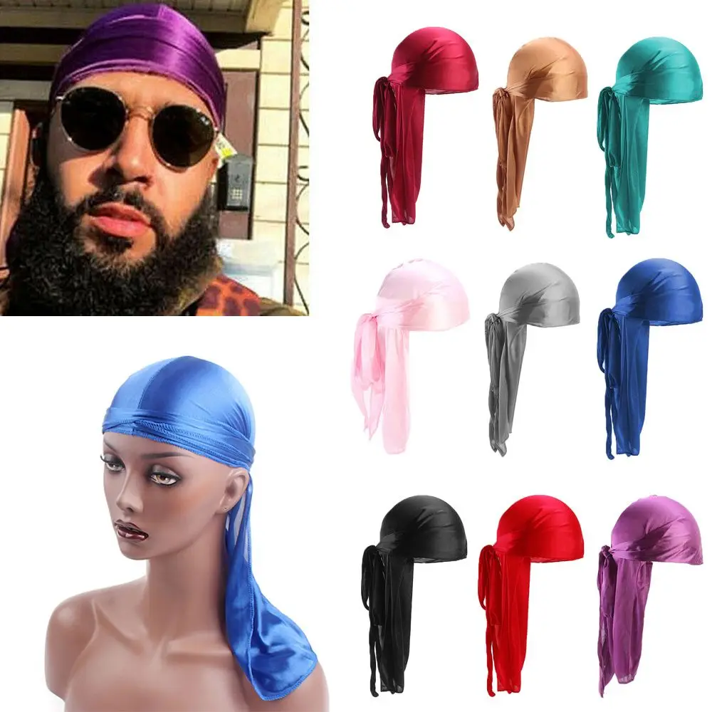 

Men Women Bandana Silk Durag Turban Hijab Pirate Hat Cancer Head Scarf Chemo Cap Pre-Tied Headwrap