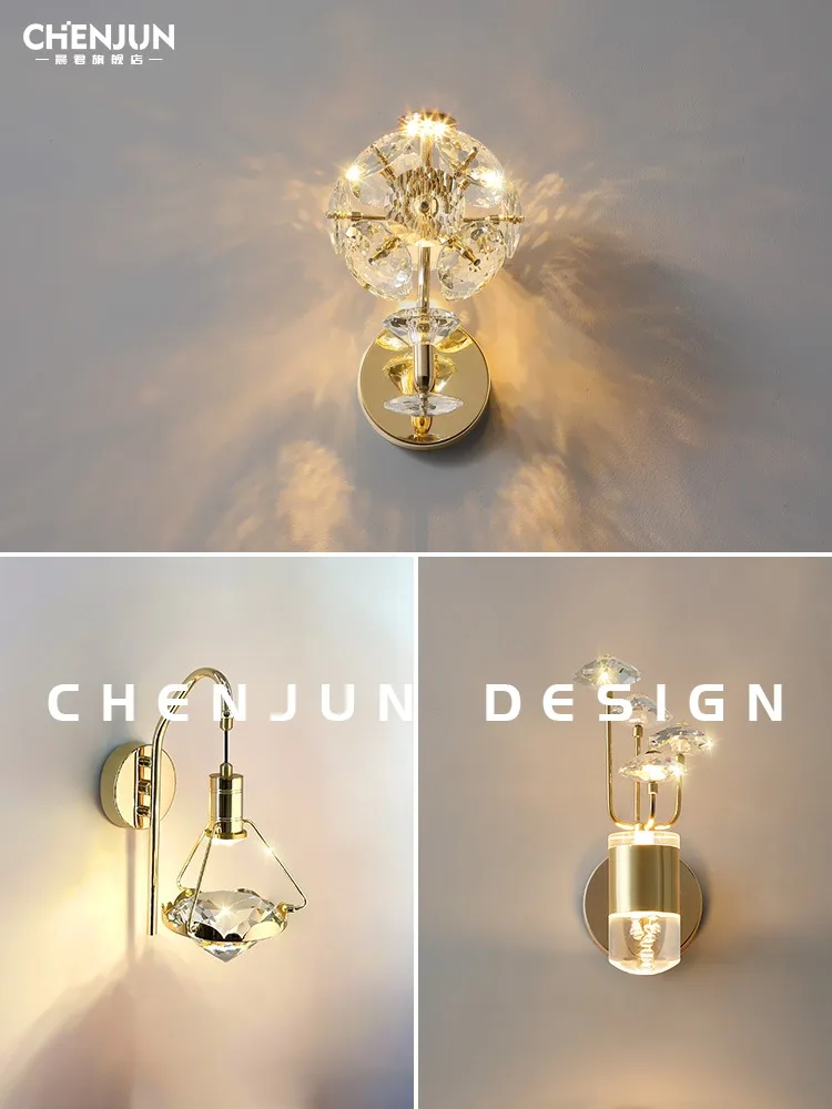 Crystal Wall Lamp Light Luxury Creative Designer Model Aisle Living Room Wall Light Bulb Bedroom Room Bedside Decorative Lamps