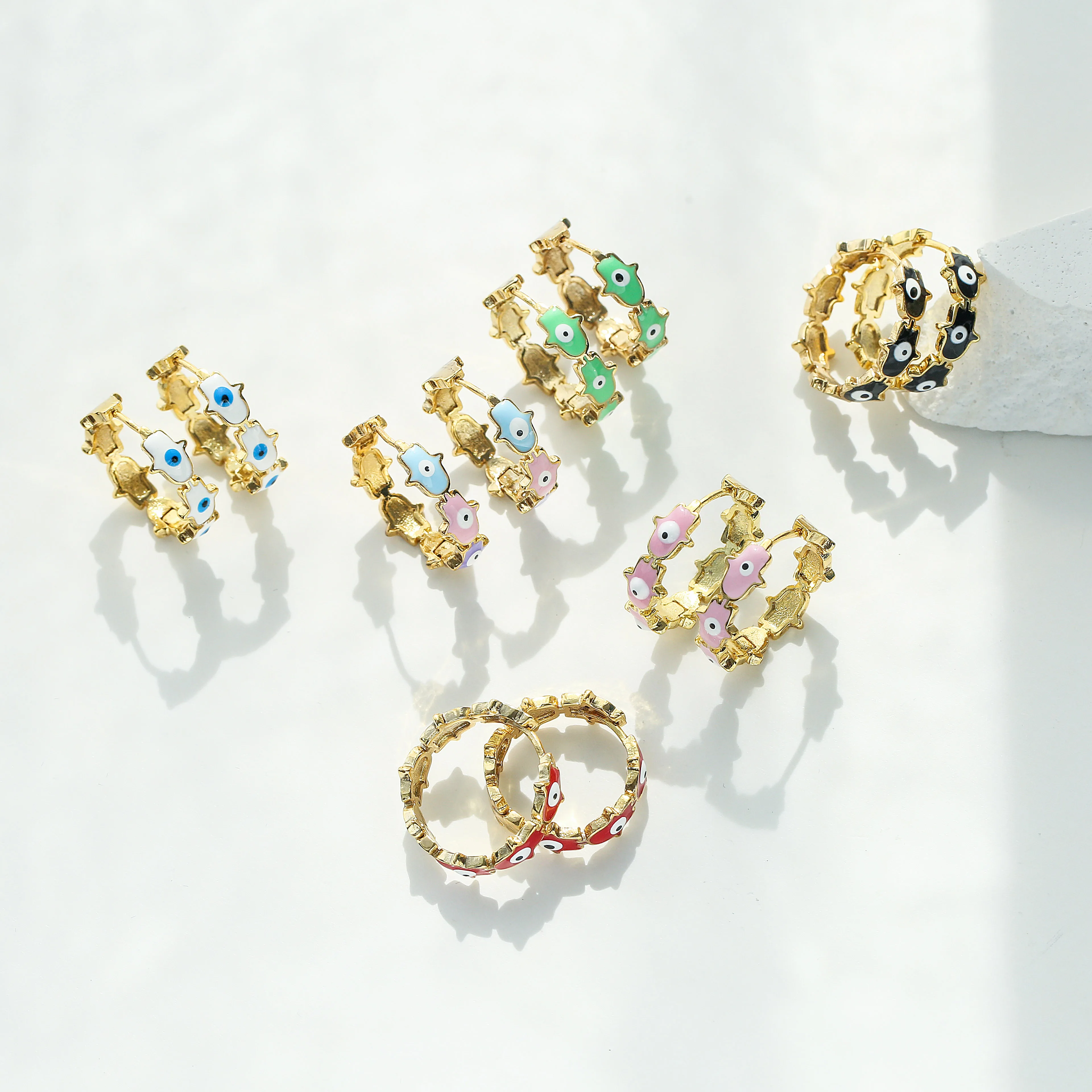 

HECHENG, Enamel Turkish Evil Eye Hand Hamsa Hoop Earrings For Women Personality Gold Metal Zircon Circle Earrings Jewelry