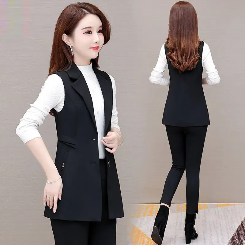 

Fashion Black Casual Slim Sleeveless Double Buttons Turn-down Collar Women Blazer Vest Korean Fashion Femme Waistcoat G53