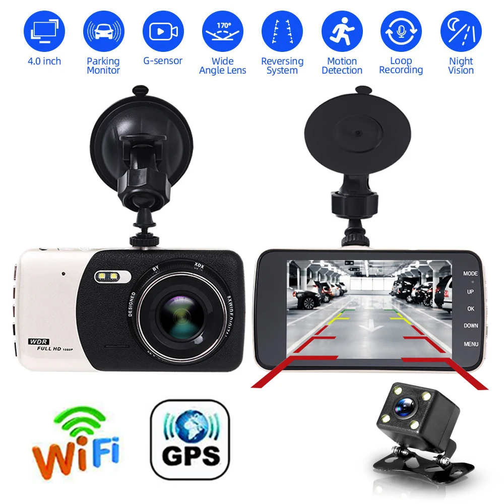

Автомобильный видеорегистратор с Wi-Fi и камерой заднего вида 4,0 дюйма Full HD 1080P