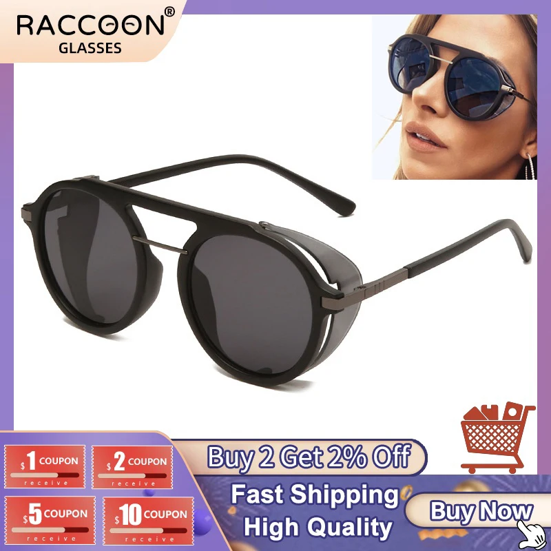 

Круглые Солнцезащитные Очки В Стиле Ретро С Боковым Щитом, Мужские Классические Брендовые Солнцезащитные Очки В Стиле Стимпанк, Женские Ви...