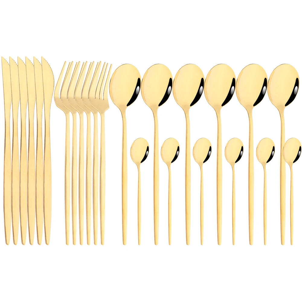 

24 Pcs Gold Cutlery Sets Kitchen Tableware Stainless Steel Knife Forks Spoons Silverware Home Flatware Set Dinnerware Set Butter