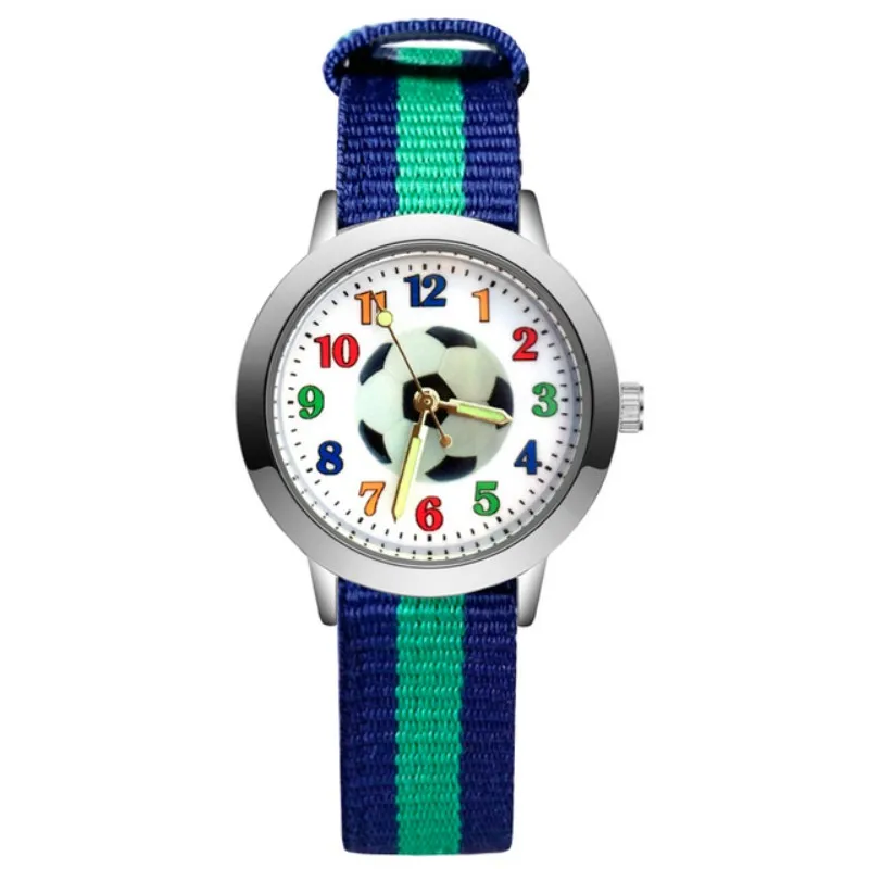

Unisex Nylon Fabric Football Canrtoon Design Kids Children Watch Students Timer Passometer Canvas Quartz Wristwatch Clock