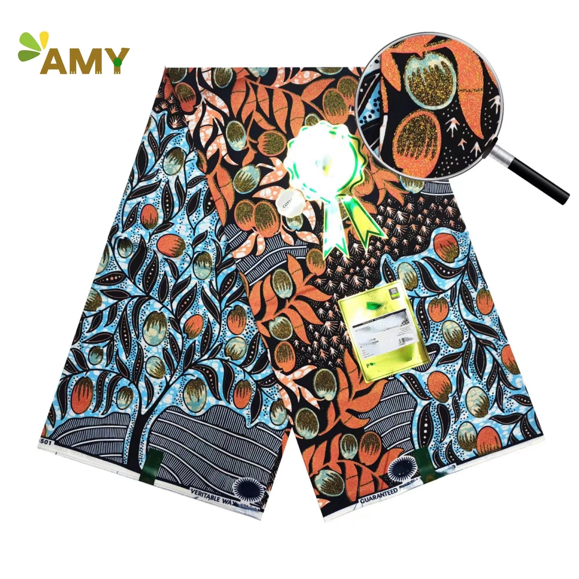 

2022 Factory Price Ghana Fashion African Ankara Grand Glitter Glam Cotton Real Print Wax Material 6Yards Sewing For Dress