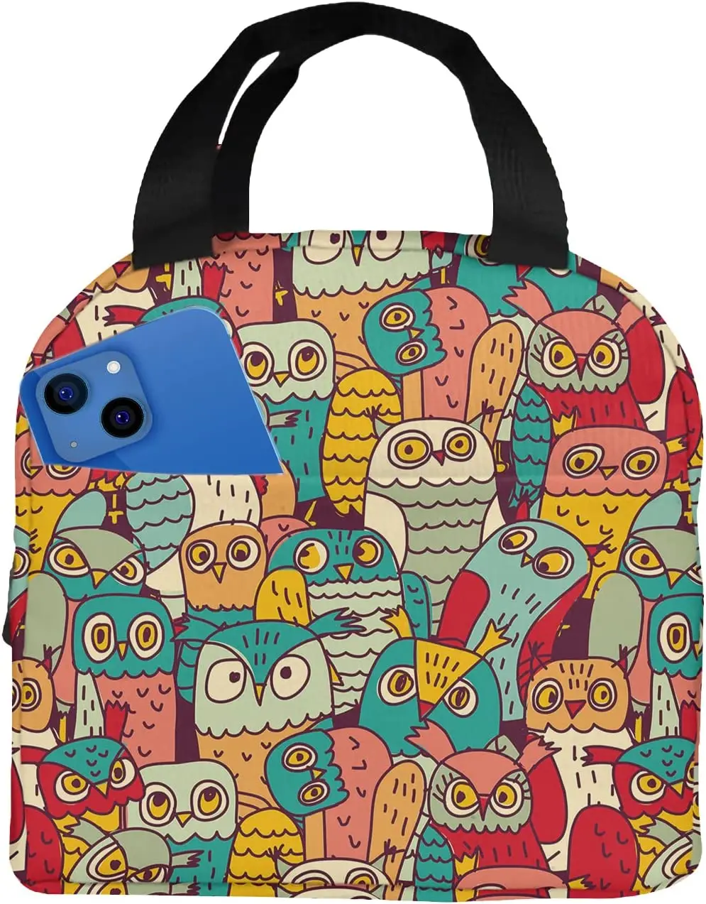 

Small Lunch Bag Bird Vintage Animal Funny Owl Animal Cute Art Colorful Hand Drawing Wildlife Lunch Tote Bag Picnic Work