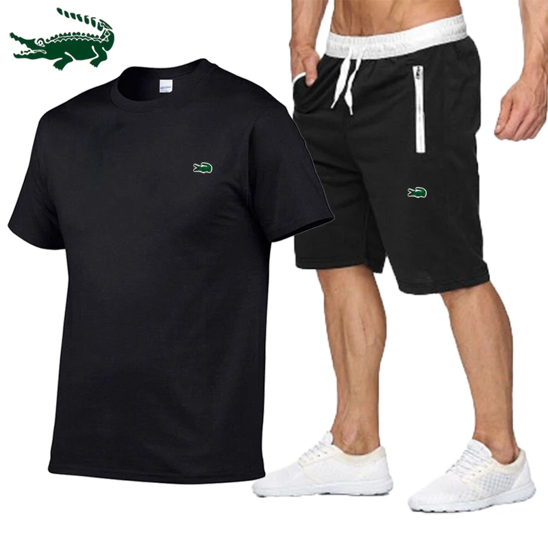 High Quality 2023 Spring Summer New Men's Casual Shorts Sportsuits 100% Cotton Hip Hop Short sleeved T shirt+sports Pants Set