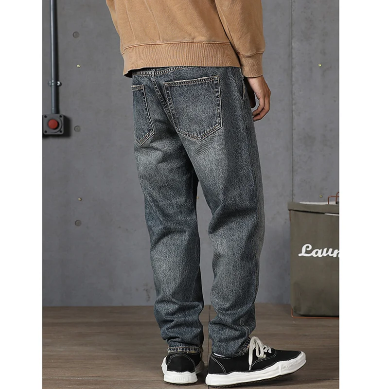 Men Clothing New Pattern Recreational Vintage Nostalgia Blue Jeans Straight Cylinder Loose Street Trousers Autumn Female Sex