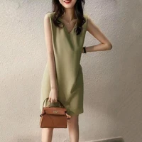 2022 summer gentle wear dress female summer korean style elegent vest skirt loose sleeveless straight skirt