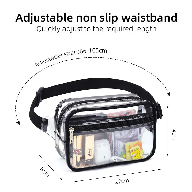 Women Transparent PVC Waist Bag Waterproof Fanny Pack Belt Bag Chest Pouch with Adjustable Strap for Concerts Sports Travel