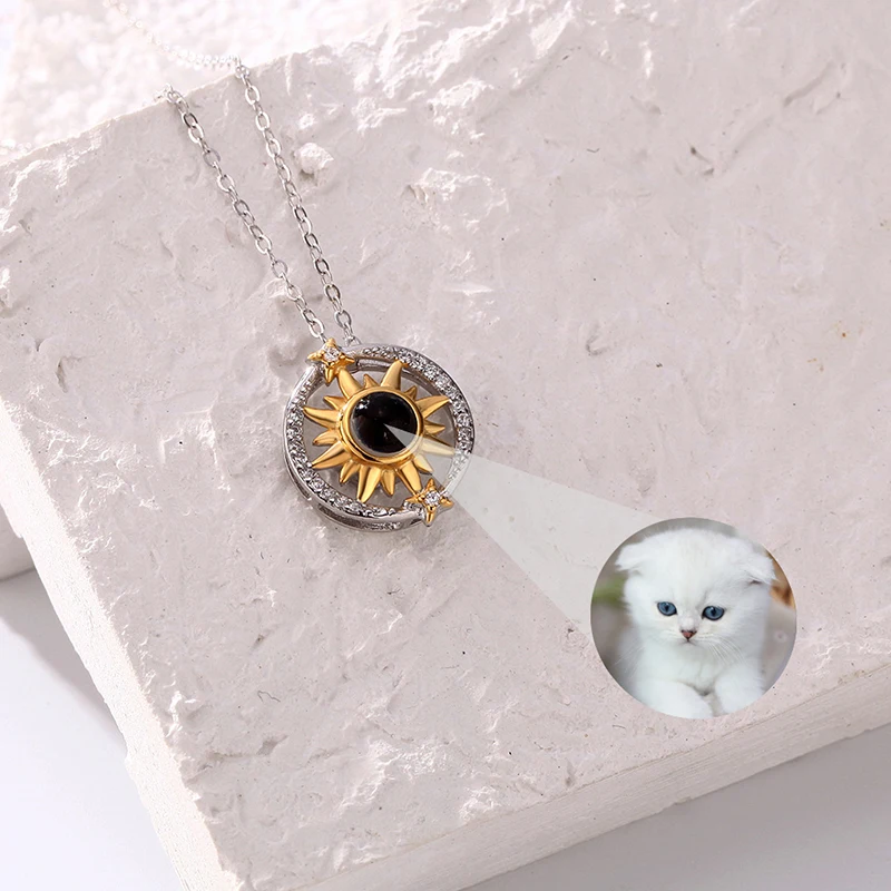 925 Sterling Silver Custom Photo Projection Necklace For Women Personalized Picture Sunflower Pendant Birthday Gifts