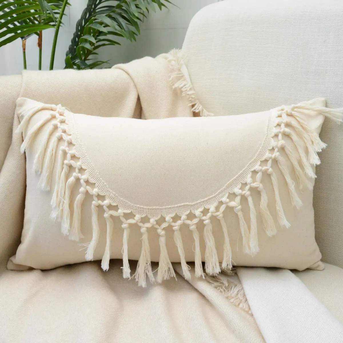 Boho Moroccan Cotton Linen Tassel Pillow and Pillowcase ins Sofa Cushion Bedroom Living Room Cushion 45*45CM images - 6
