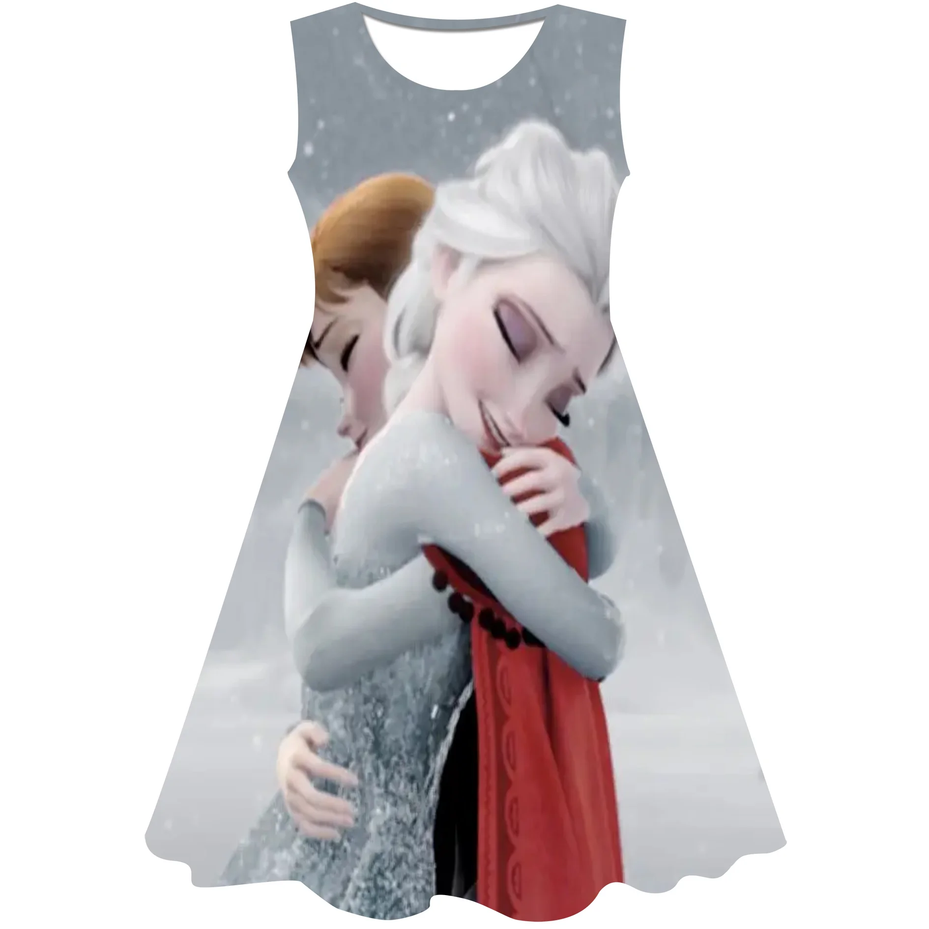 

2023 Summer New Disney Cartoon Animation Ice And Snow Mystery 3D Printed Children's Clothing Round-neck Sleeveless Baby Clothes