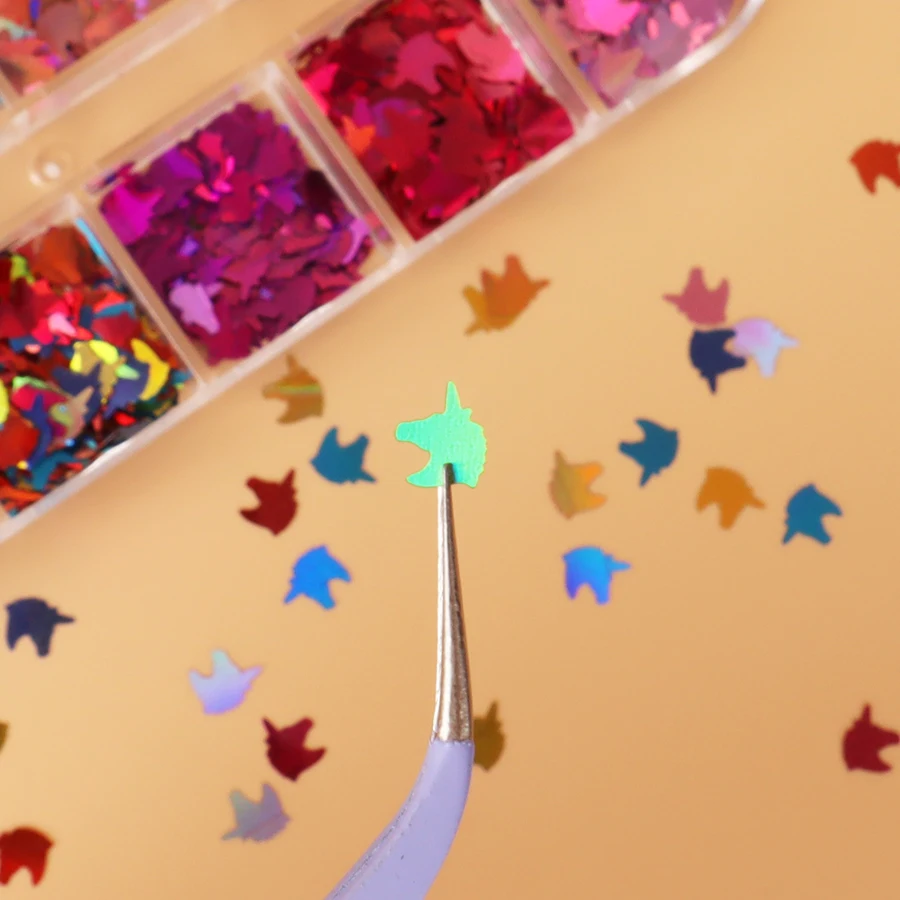 Новинка 2024 блеск для ногтей лазерная вспышка единорог пентаграмма два