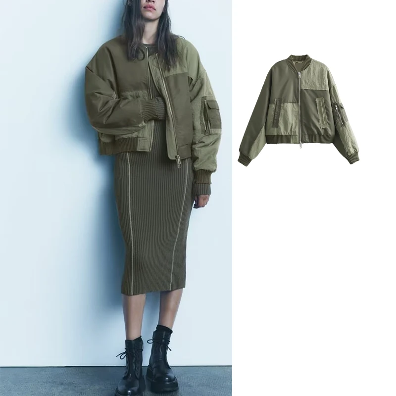 

Куртка-бомбер женская с карманами и длинным рукавом, на осень