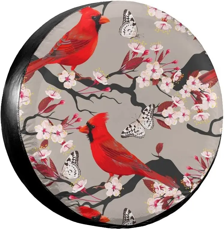 

Delerain Cardinal and Blooming Cherry Spare Tire Covers Waterproof Dust-Proof Spare Wheel Cover Universal Fit for , Trailer,