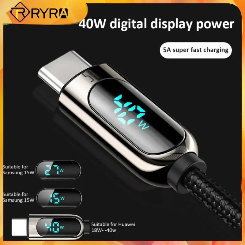 

RYRA Type C To Type C Cable 3A PD 40W Data Cord Charger Line With LED Indicato Fast Charging Wire For Xiaomi POCO X3 Huawei 1.2m