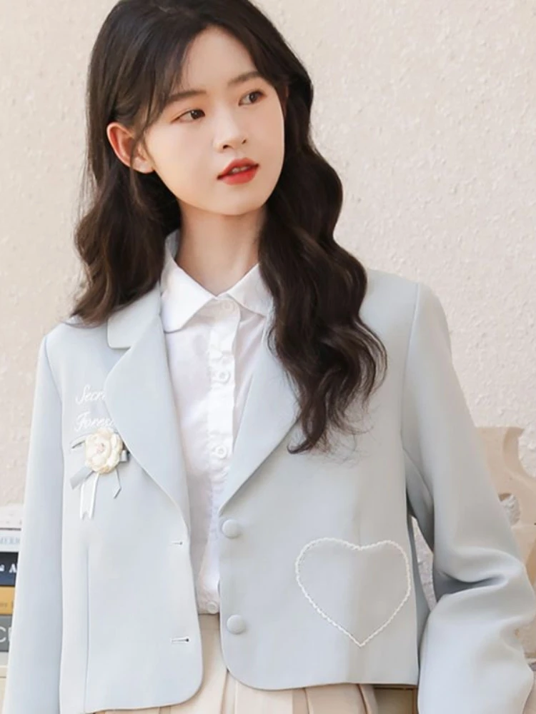 

Autumn Winter Coats Appliques Letter Print Preppy Style Sweet Crop Tops Casual Loose Long Sleeve Fashion Temperament Blazers