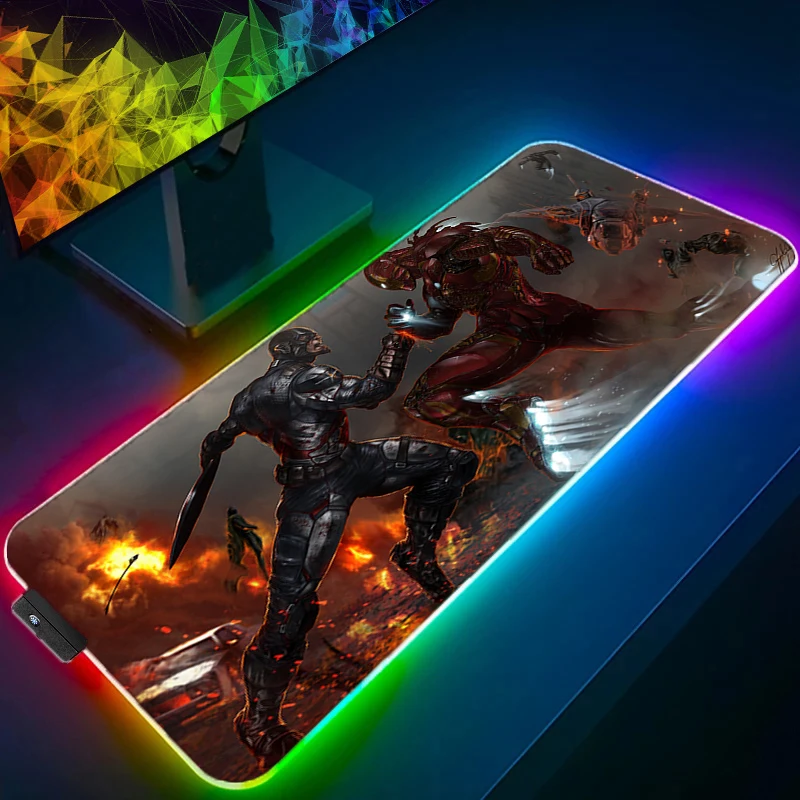 

Игровой коврик для мыши Captain America с RGB светодиодный аксессуары для компьютерного стола коврик для клавиатуры водонепроницаемый люминесцент...