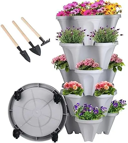 

Planter, Vertical Planter with Wheels and Tools, Self Watering Strawberry Planter Indoor/Outdoor 5 Tier Herb Planter for Growi