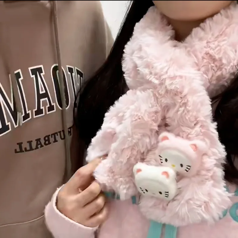 

Kawaii Sanrio Anime Hello Kitty Cotton Scarf Cute Cartoon Warm Pink Plush Thickening Lovely Ins Winter Sweet Gifts for Girls