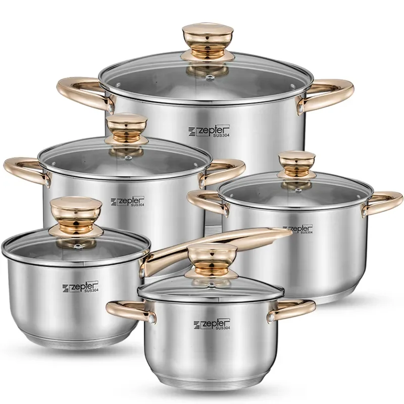 

NEW2023 1set 5pots Cooking Pots and Pans Induction High Grade Casseroles Frypan Saucepan Inox Set Cookware Utensil Set Kitchen T