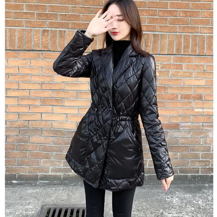 2021 Autumn and Winter New Fashion Waist Slimming Women's Mid-length Slim Loose Down Padded Jacket Button Coat Women's Clothing