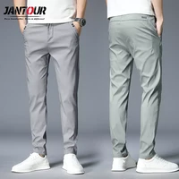 2022 summer mens thin cotton casual pants korean casual slim fit pant for men fashion black gray armygreen trousers male 28