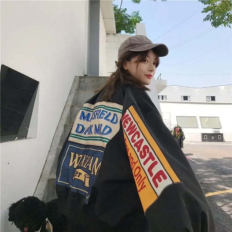 

Harajuku oversized pocket button long-sleeved women's jacket traf women's jacket printed bomber jacket tops women spring clothes