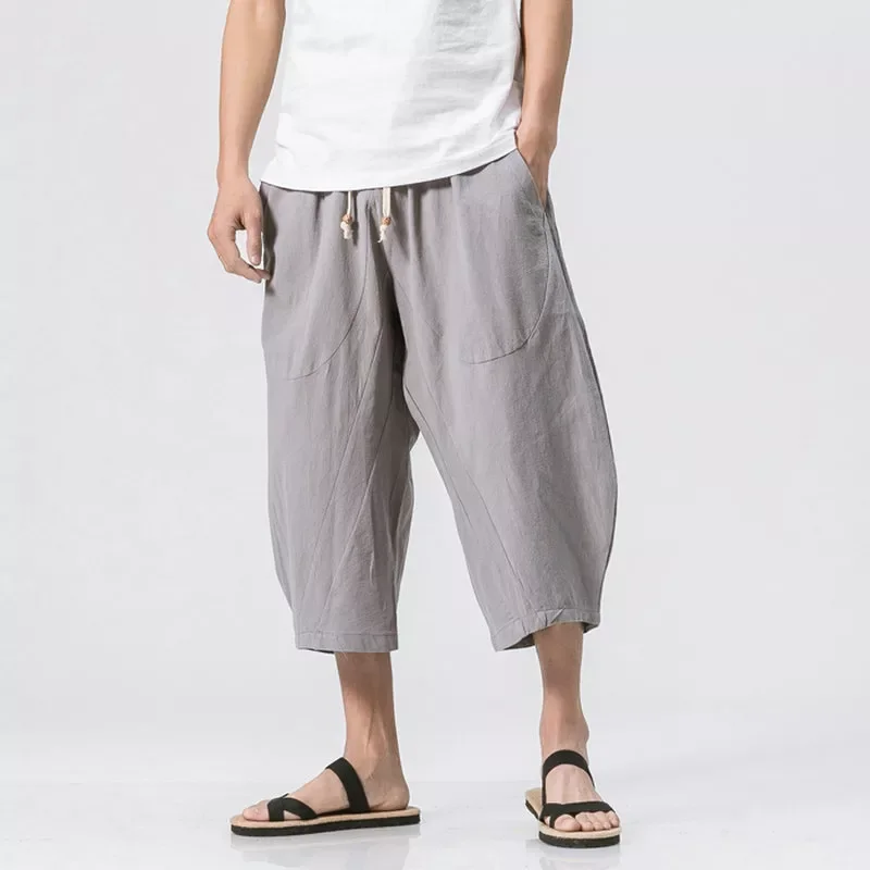 

NEW IN Style Casual Pants Men Summer Cotton Mens Harem Pants Streetwear Sweatpants Solid Calf-length Trousers Men