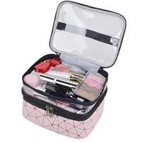 makeup bags double layer travel cosmetic cases make up toiletry bags with clear window artist storage organizer for leatherpink