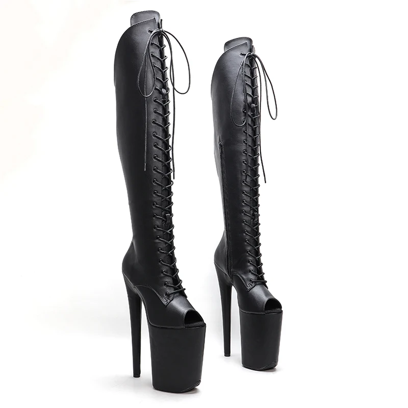 Leecabe 23CM/9inches  matte PU upper Sexy boots Open Toe High Heels Platform Pole Dance shoes
