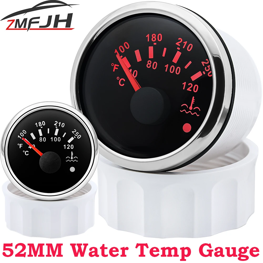 

A Red Backlight 52mm Water Temperature Gauge 40-120℃ 100-250℉ Water Temp Meter with Alarm Light 9-32v Fit Marine Boat Car Truck