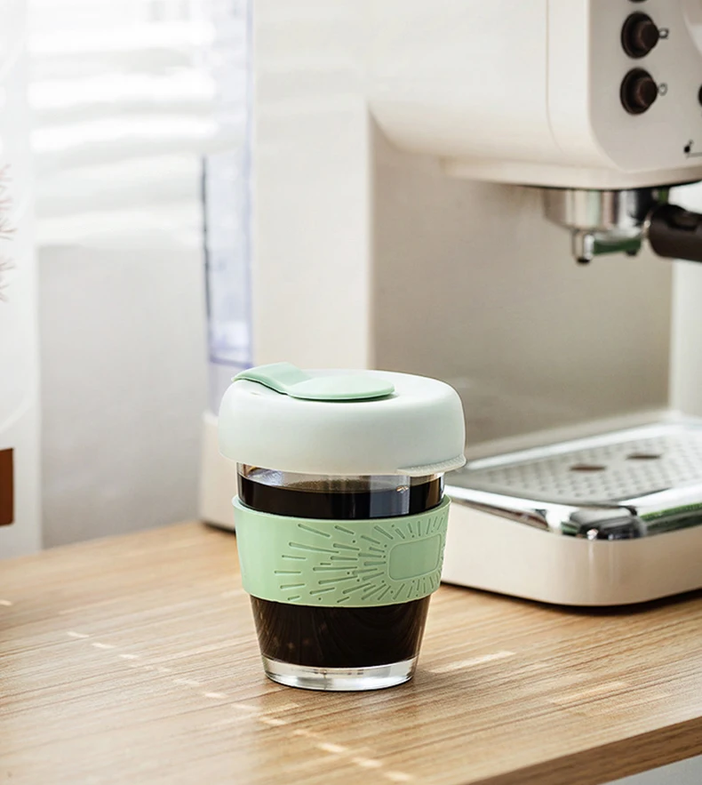 

350ml Coffee Cup Portable Handy Milk Glass Silicone Cover Resistant Direct Drinkingwater Cup Breakfast Cup