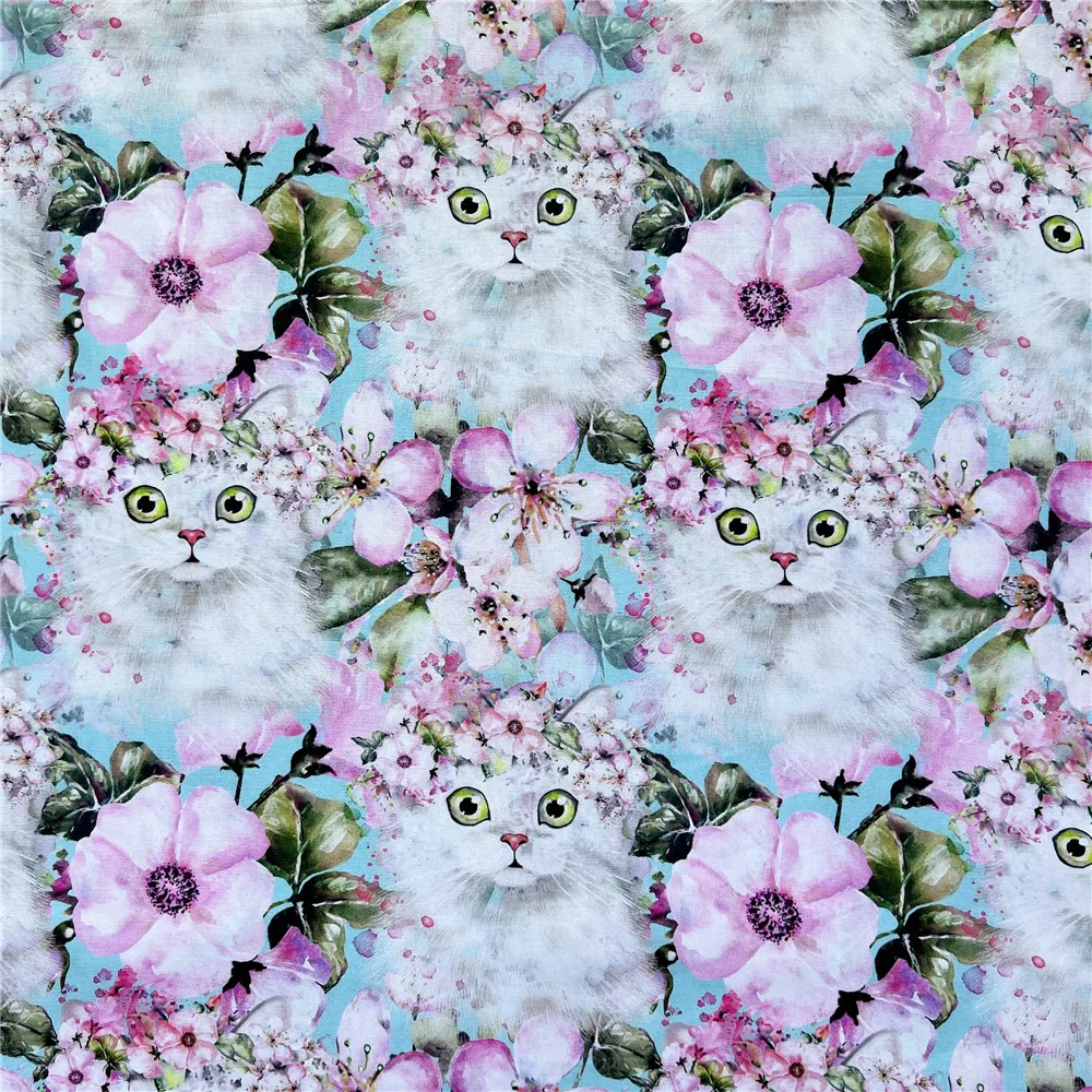 Винтажная Лоскутная Ткань с принтом розового цветка белого кота швейные ткани