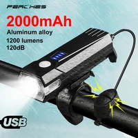bicycle headlight 2000mah wire controlled bike horn lamp usb charging bicycle front light t6 cycling flashlight bike accessories