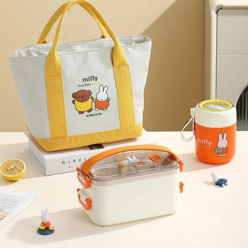Фото Портативная термосумка для обедов Miffy Kawaii в стиле аниме, для студентов и офисных работников, на одно плечо, через плечо, простая и милая №5