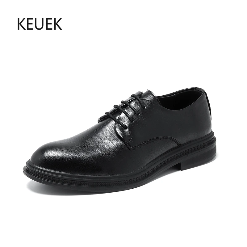 

New Design Genuine Leather Dress Shoes Men Casual Breathable Business Black Office Party Wedding Derby Shoes Male Oxfords 5A