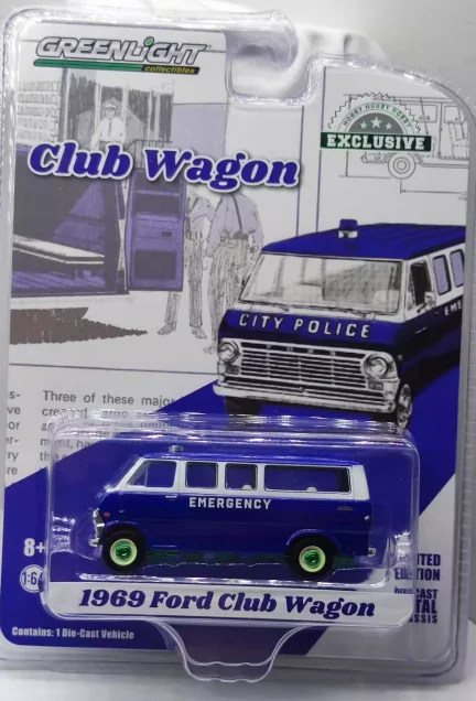 

1:64 1969 Ford Club Wagon Bread Police Car Green Edition Diecast Metal Alloy Model Car Toys For Gift Collection