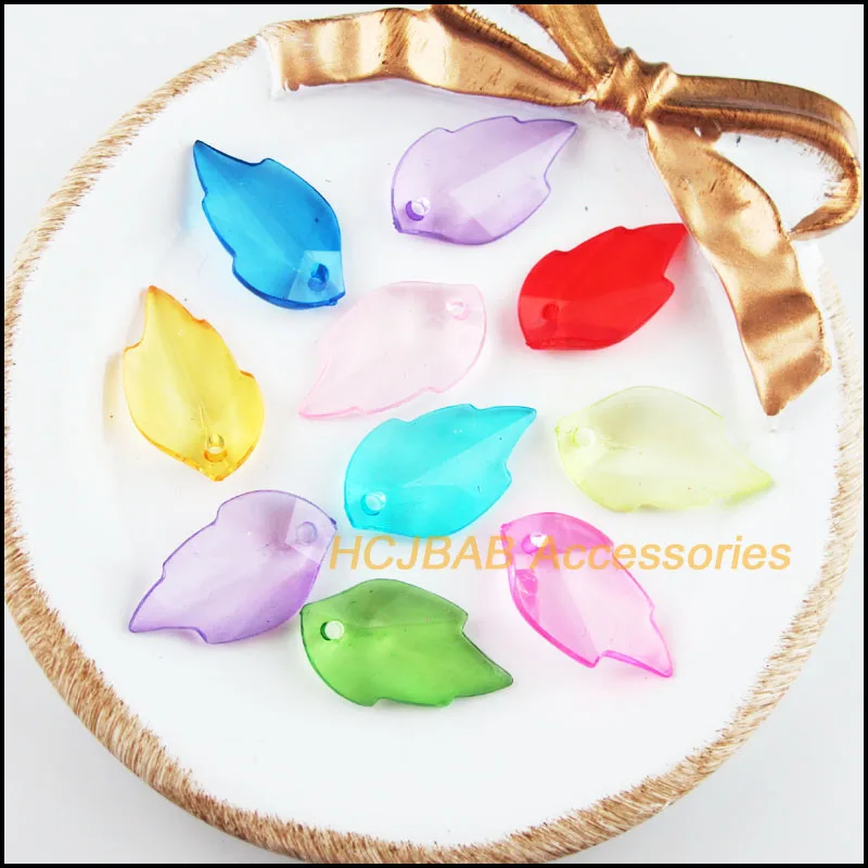 50 шт., акриловые подвески в виде листьев, 14 х23 мм