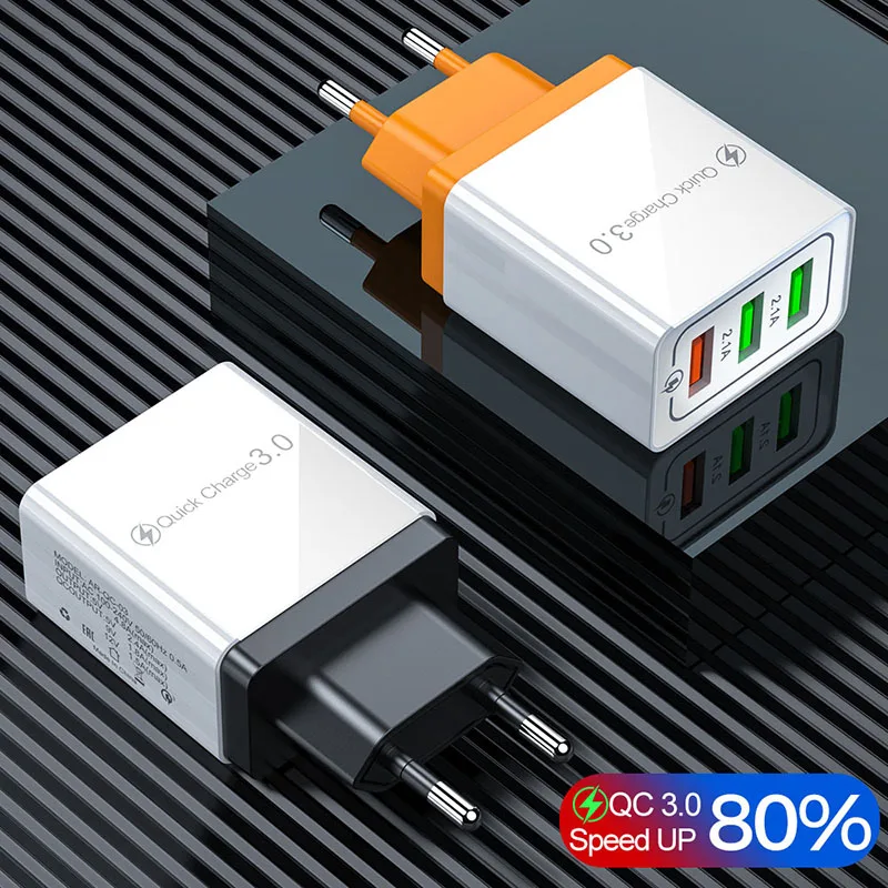 

QC 3.0 Phone Triple USB Wall Charger USB Charger 18W Fast Charging Smartphone Chargers for iPhone Samsung A50 40 60 70 J6 7 8 9