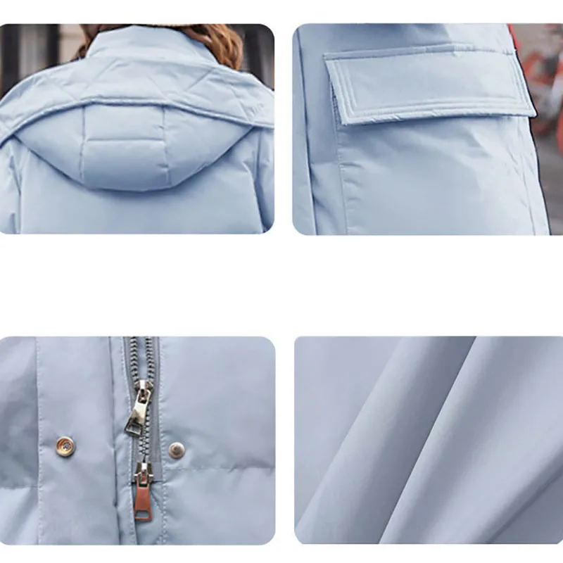 Pakistani Women's Winter Knee Down Cotton Jacket Korean Fashion Zipper Hooded Fashion Jacket Loose Casual Warm Solid Color Cotto