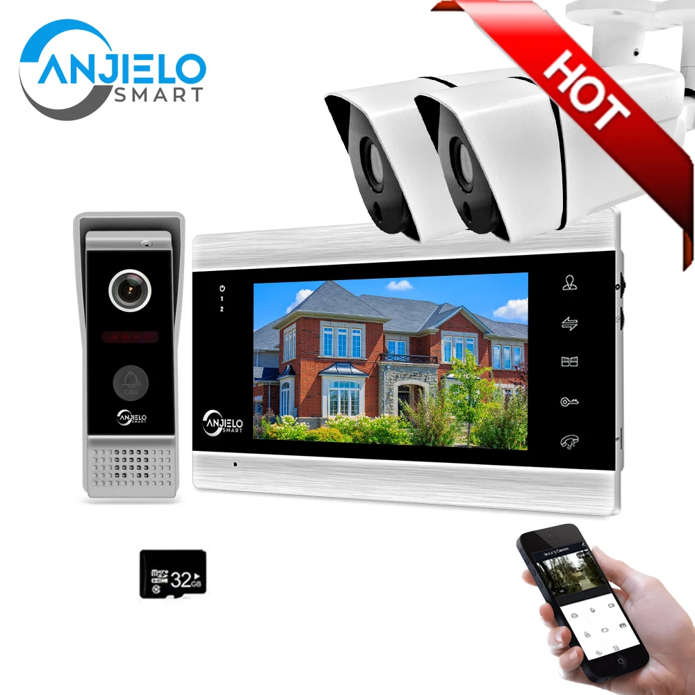 Дешево Ip-видеодомофон Tuya для дома, проводной дверной звонок с Wi-Fi камерой, 7-дюймовым экраном, цифровой глазок для входной двери, настенный монтаж