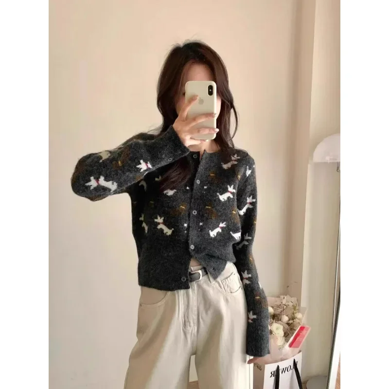 Новинка 2024 Ранняя осень элегантный вязаный кардиган в Корейском стиле пуловер с