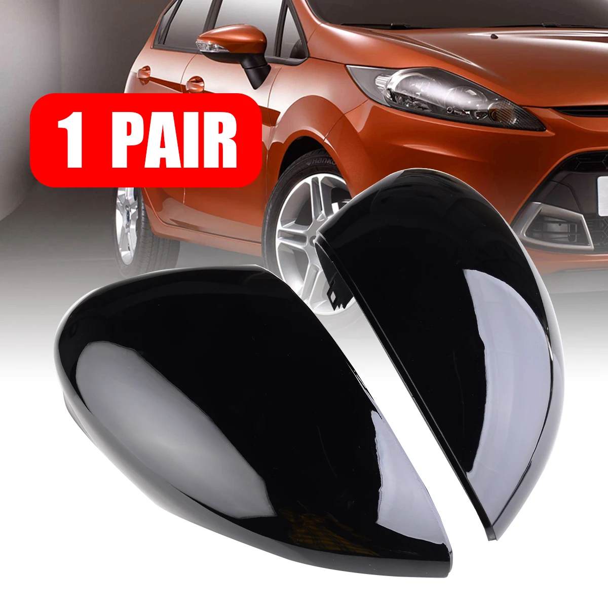 

2pcs Gloss Black Car Side Mirror Cover Cap Left/Right Wing Door DIY Parts Accessories For Ford For Fiesta For MK7 2008-2017