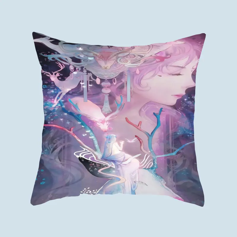 Cartoon Beauty Pattern Polyester Square Pillow Cushion Cover Car Sofa Office Chair Simple Home Decoration Ornament |