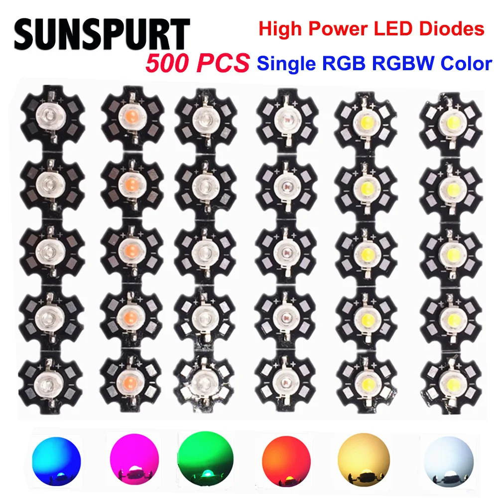 

5-500pcs 1W 3W High Power LED Full Spectrum White Warm white Green Blue Deep Red 660nm Royal blue IR UV With 20mm Black Star PCB