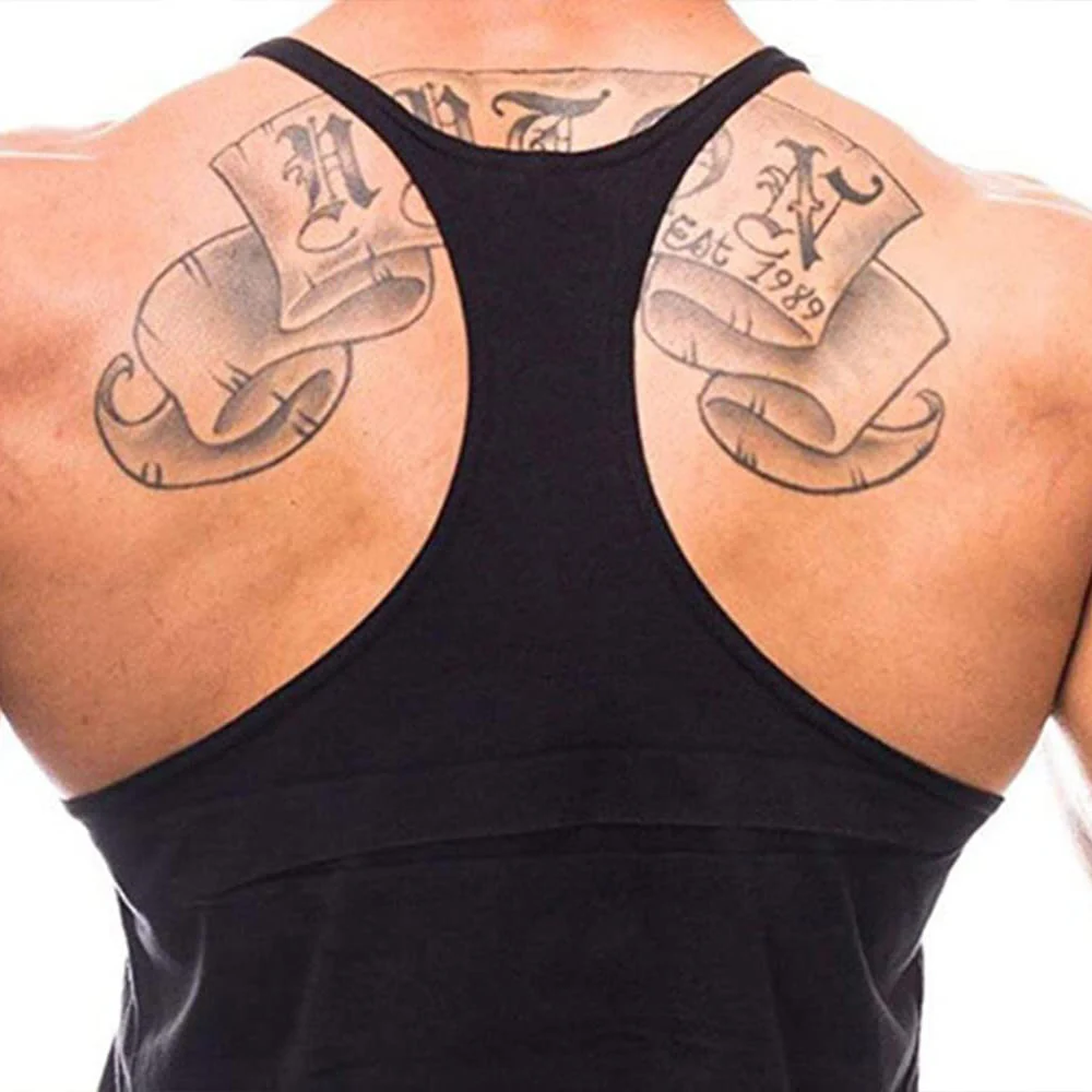 Character Print Stringer Tank Top Mens Athletic Muscle Y-Back Vest Undershirt Tee Tops Gym Workout Fitness Bodybuilding Training