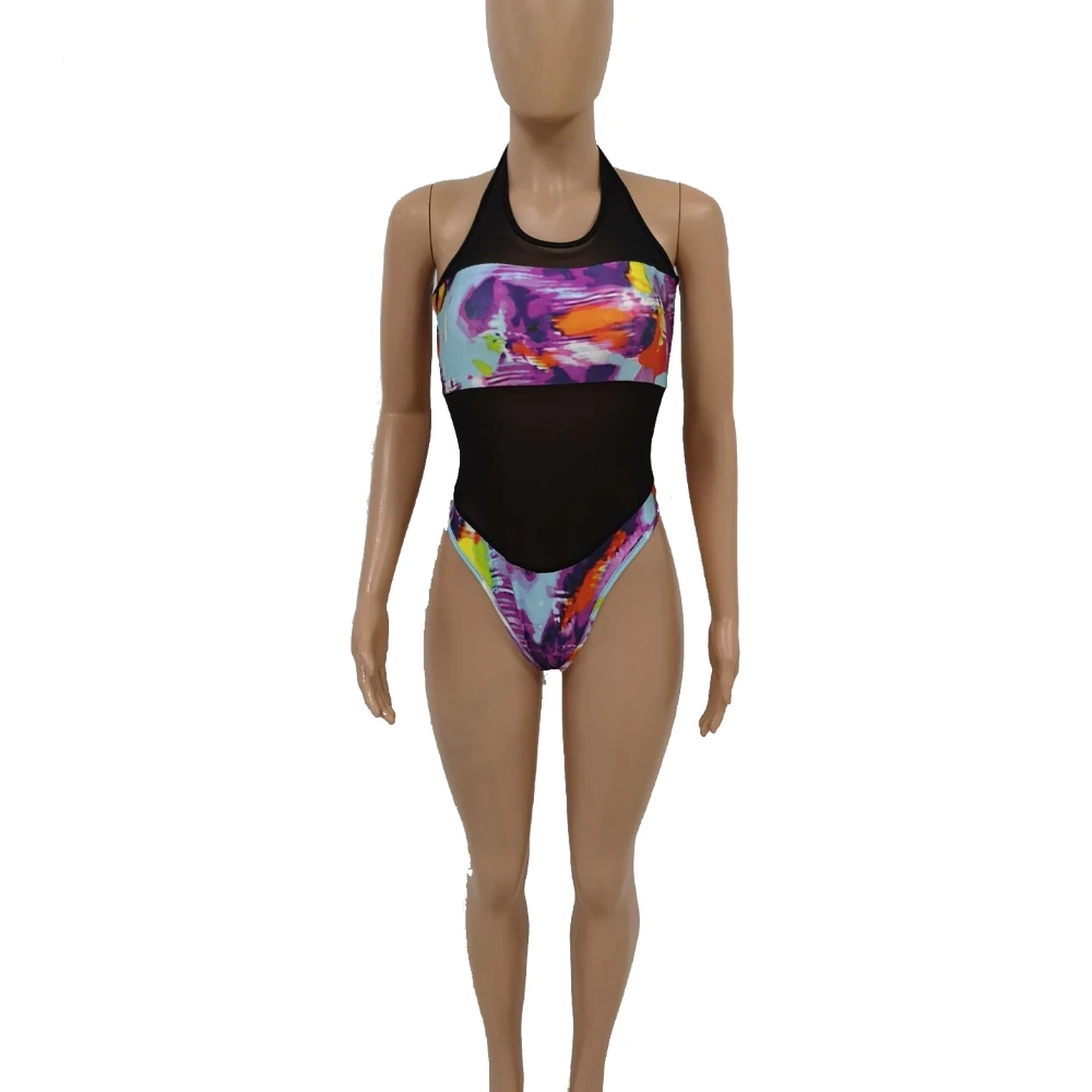 Summer Sexy Women's Digital Printing Triangle Jumpsuit Stitching Floral One-piece Beach Outfits For Women Swimsuit With Push Up |