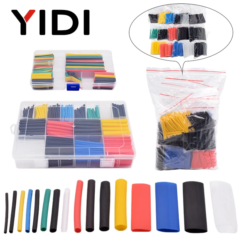 

127/164/328/580/780pcs Polyolefin Thermal Insulation Cable Wire Heat Shrink Tubing Shrinkable 2:1 Wrap Sleeves Tube Assorted Set